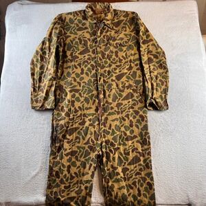 Vintage Caliber Duck Camo Coveralls Mens Frog Skin Jumpsuit Hunting XXL READ